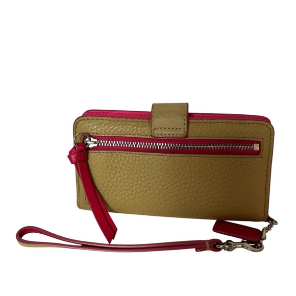 Coach Pebbled Leather Bifold Snap Wallet Wristlet Tan Pink. - Picture 2 of 7